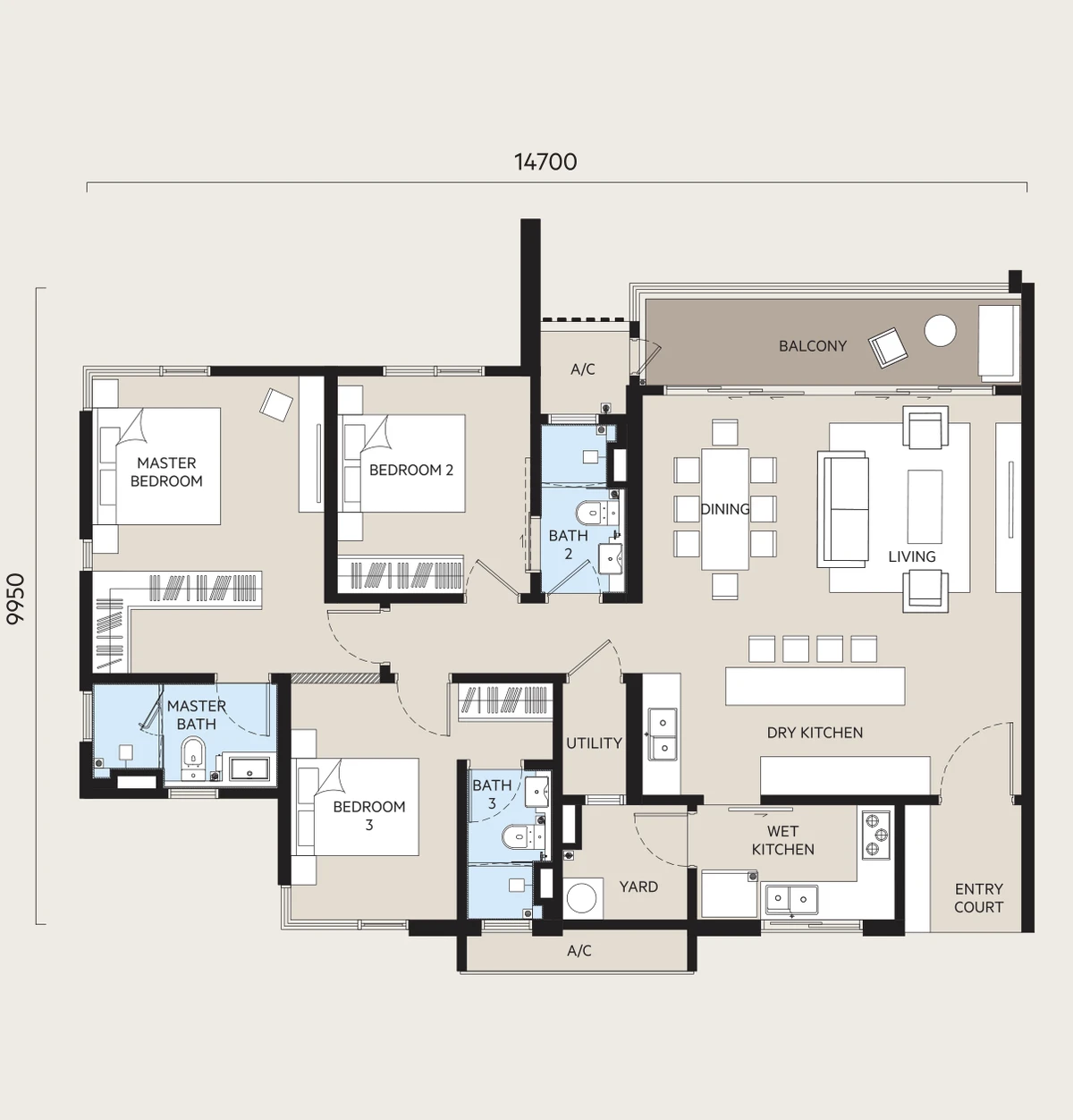 Type C · 3 bedrooms